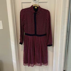 J. Crew pink and navy silk dress